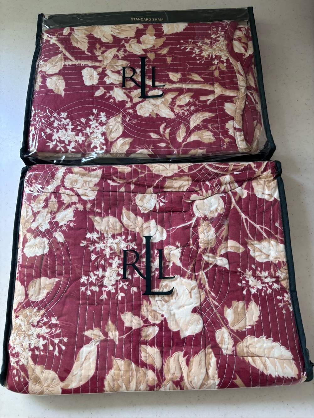 VTG Lauren Ralph Lauren Marseilles Danielle Quilted Standard Shams Set of 2 Red